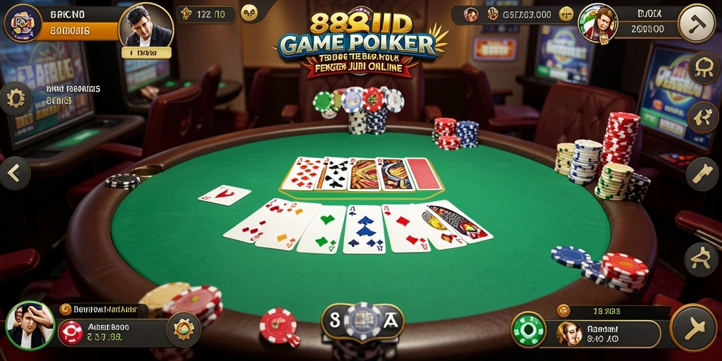 Tampilan screenshot menunjukkan gameplay poker yang menegangkan dan seru.