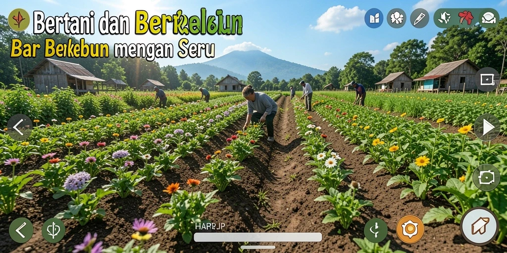 Screenshot utama HARAPJP menampilkan gameplay bertani yang menyenangkan.
