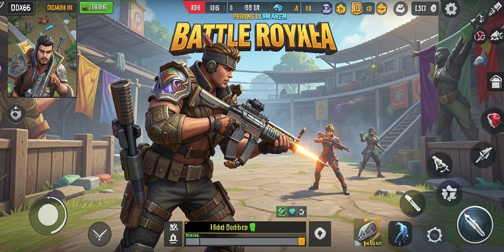 Tampilan gameplay intens dalam pertarungan Battle Royale.