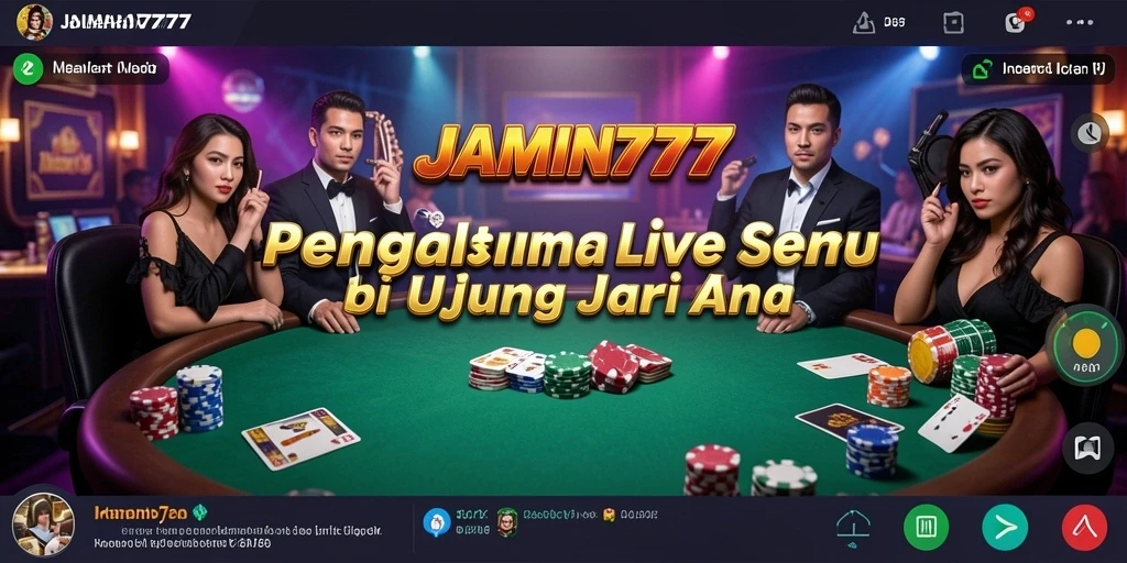 Screenshot utama JAMIN777 menampilkan dealer profesional dan gameplay yang menarik.