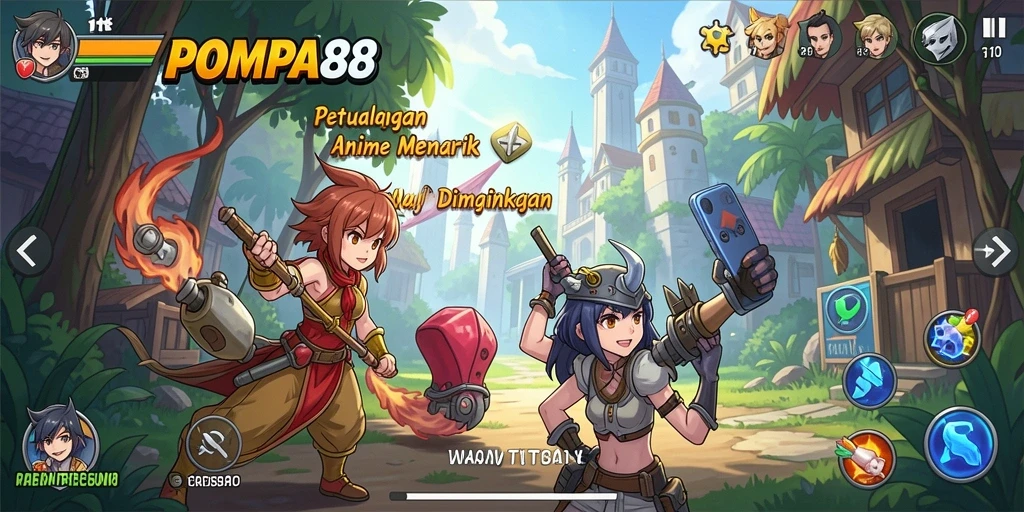 Tampilan gameplay seru dalam POMPA88 dengan karakter Anime menarik.