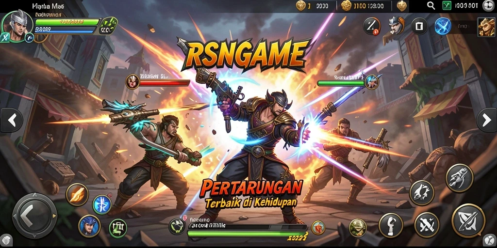 Tampilan gameplay RSNGAME dengan pertarungan seru dan karakter menarik.